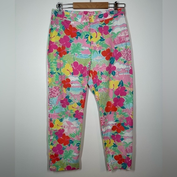Vintage Lilly Pulitzer Floral Bird Tropical Print Cotton Pants Size 6 - Picture 1 of 7
